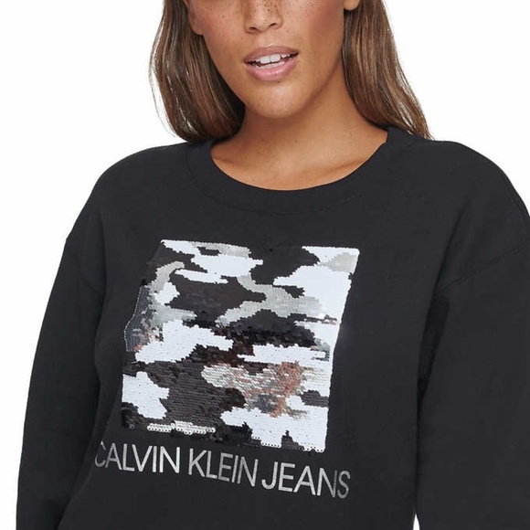 New Calvin Klein Jeans Sequin Sweatshirt  Black - Picture 5 of 14